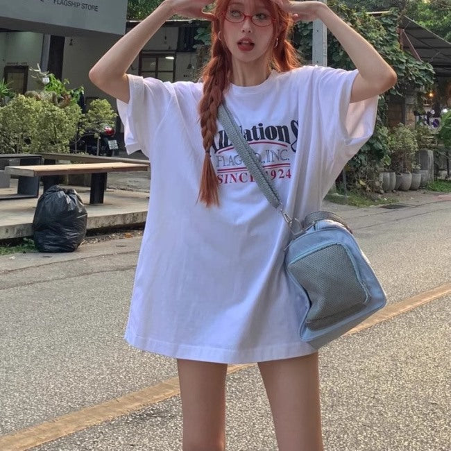 ロゴ グラフィック ビッグＴシャツ レディース 韓国 ファッション