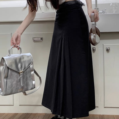 プリーツ ロングスカート レディース 韓国 ファッション Aライン フレア  部分プリーツ アシメスカート