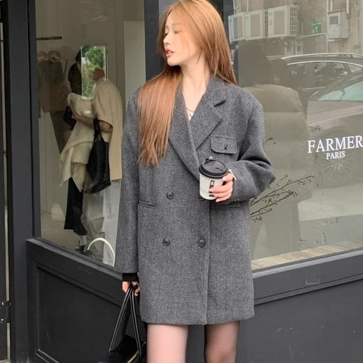 ミドル丈 チェスターコート レディース 韓国 ファッション ダブル へ