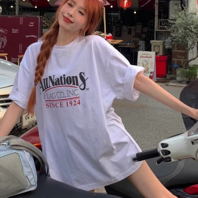 ロゴ グラフィック ビッグＴシャツ レディース 韓国 ファッション