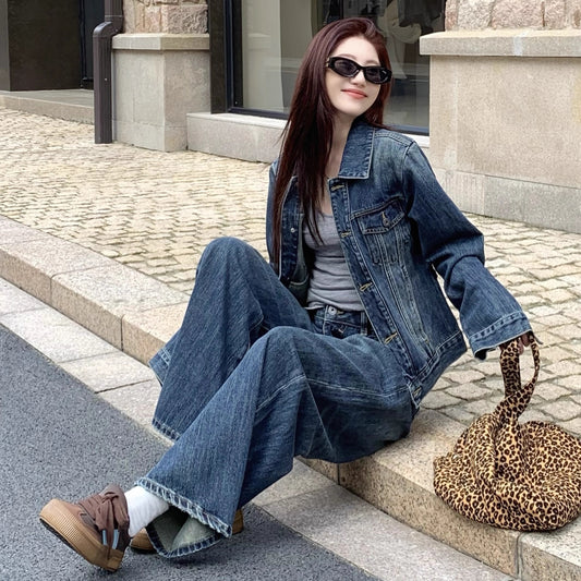 デニム セットアップ レディース 韓国 ファッション ジャケット デニムパンツ ダメージ加工 上下セット