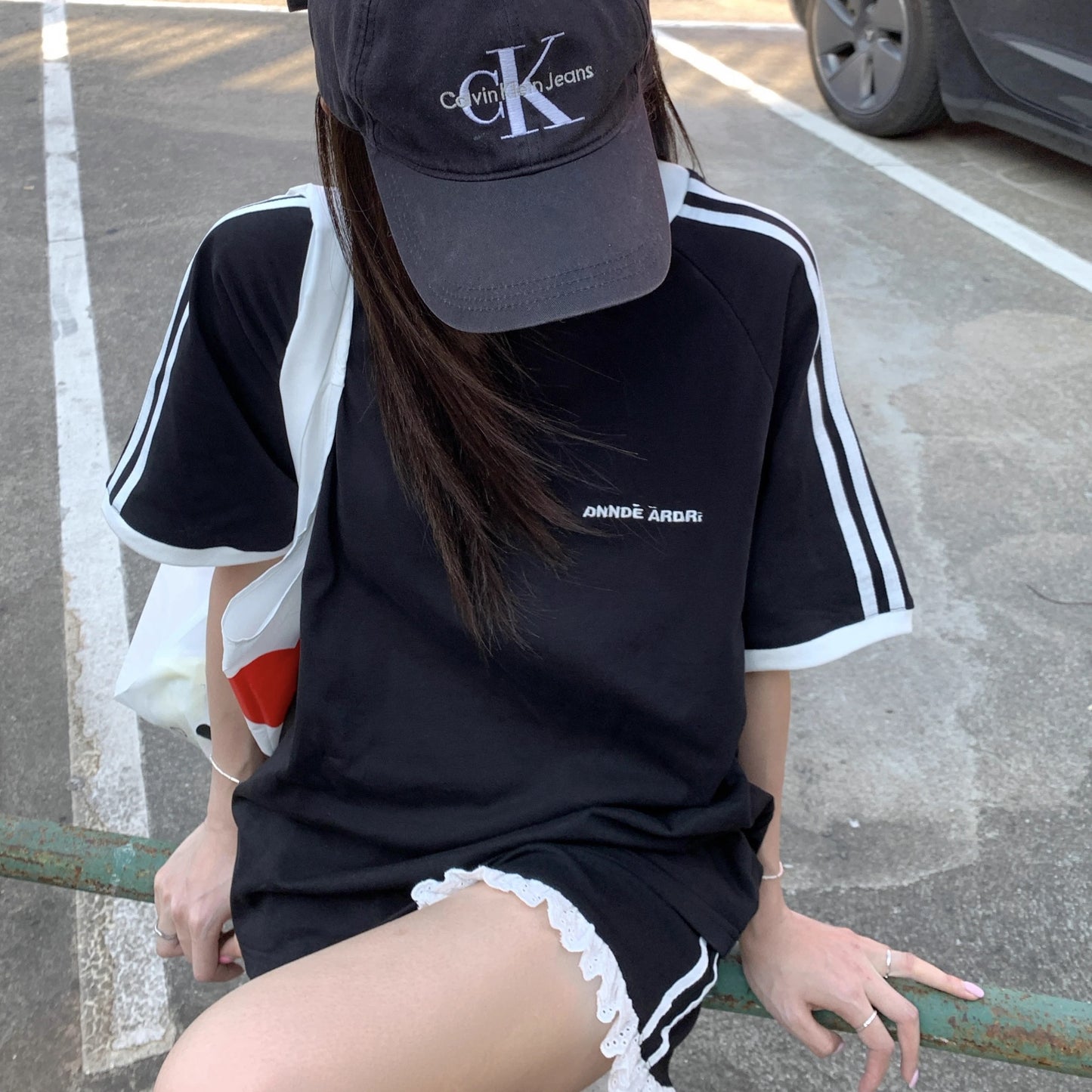 セットアップ レディース Ｔシャツ ハーフパンツ 上下セット 韓国 ファッション ロゴ オーバーサイズ ラインTシャツ ライン ショートパンツ 上下セット