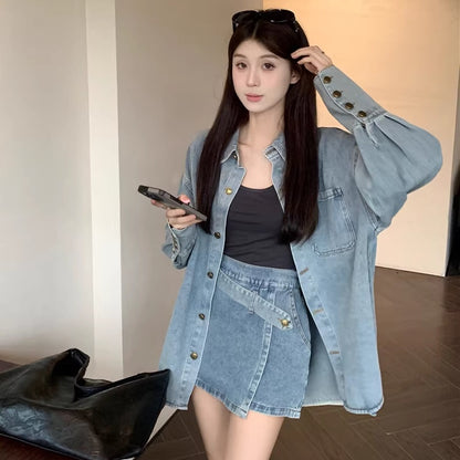 デニム セットアップ レディース 韓国 ファッション デニムシャツ ミニスカート 上下セット