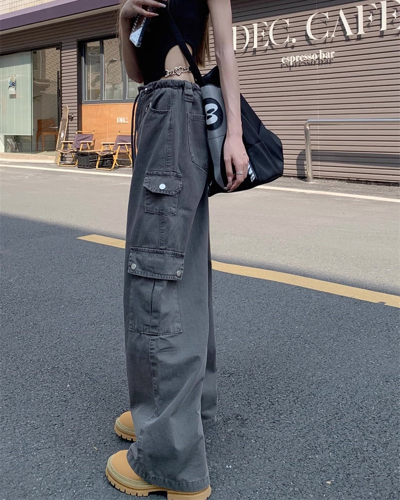 カーゴパンツ レディース 韓国 ファッション サイドポケット ワイド ワークパンツ
