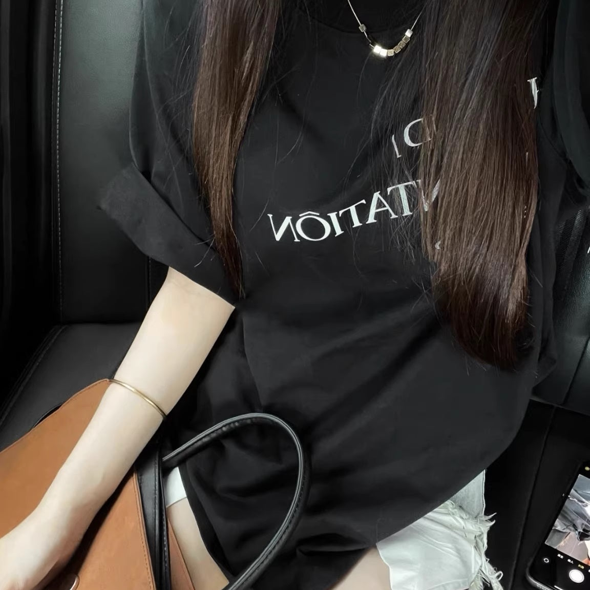 ロゴ Tシャツ レディース オーバーサイズ ブラック シンプル T 韓国 ファッション 夏トップス