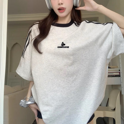 ライン ビッグ Tシャツ レディース 韓国 ファッション オーバーサイズ スポーティー ストリートロゴ T