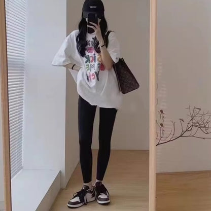 セットアップ レディース Ｔシャツ レギンスパンツ 上下セット 韓国 ファッション スリムパンツ プリントロゴ メッセージＴシャツ