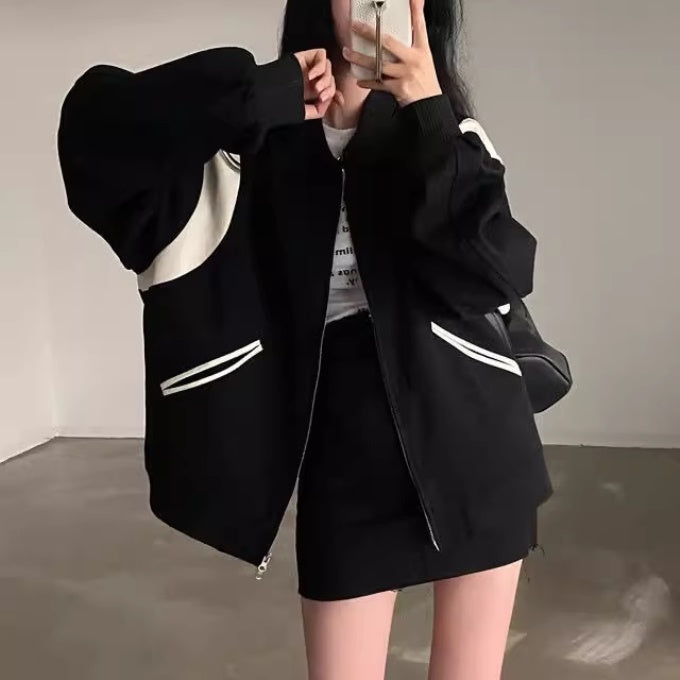 オーバーサイズ ブルゾン レディース 韓国 ファッション ビッグシルエット カラーブロック スタジャン