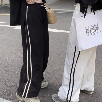 ライン ナイロンパンツ レディース 韓国 ファッション ワイド シャカパン ストリート系