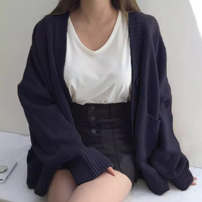 ニット オーバーサイズ カーディガン レディース 韓国 ファッション 冬 ニットジャケット無地 羽織 ボタン Vネック