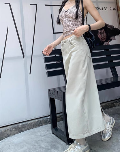 デニムスカート レディース 韓国 ファッション レトロ ホワイトデニム ナロー ロング スカート
