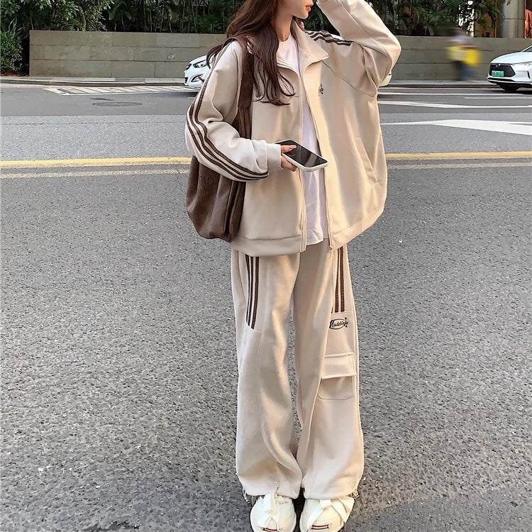 ジャージ セットアップ レディース 韓国 ファッション スウェット ラインジャージ 上下セット パラシュート カーゴパンツ