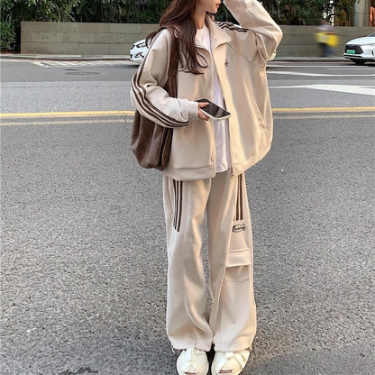 ジャージ セットアップ レディース 韓国 ファッション スウェット ラインジャージ 上下セット パラシュート カーゴパンツ