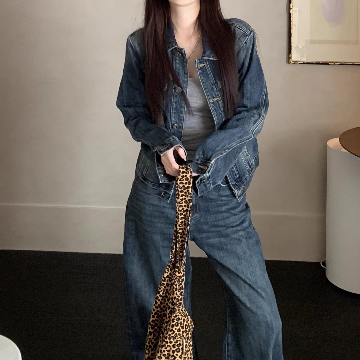 デニム セットアップ レディース 韓国 ファッション ジャケット デニムパンツ ダメージ加工 上下セット