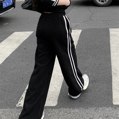 スウェット ジャージ セットアップ レディース 韓国 ファッション サイドライン クロップド ジャケット ワイドパンツ ラインジャージ