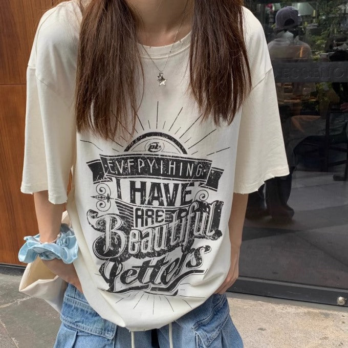 グラフィック ビッグTシャツ レディース 韓国 ファッション ロゴ アメリカン オーバーサイズ T