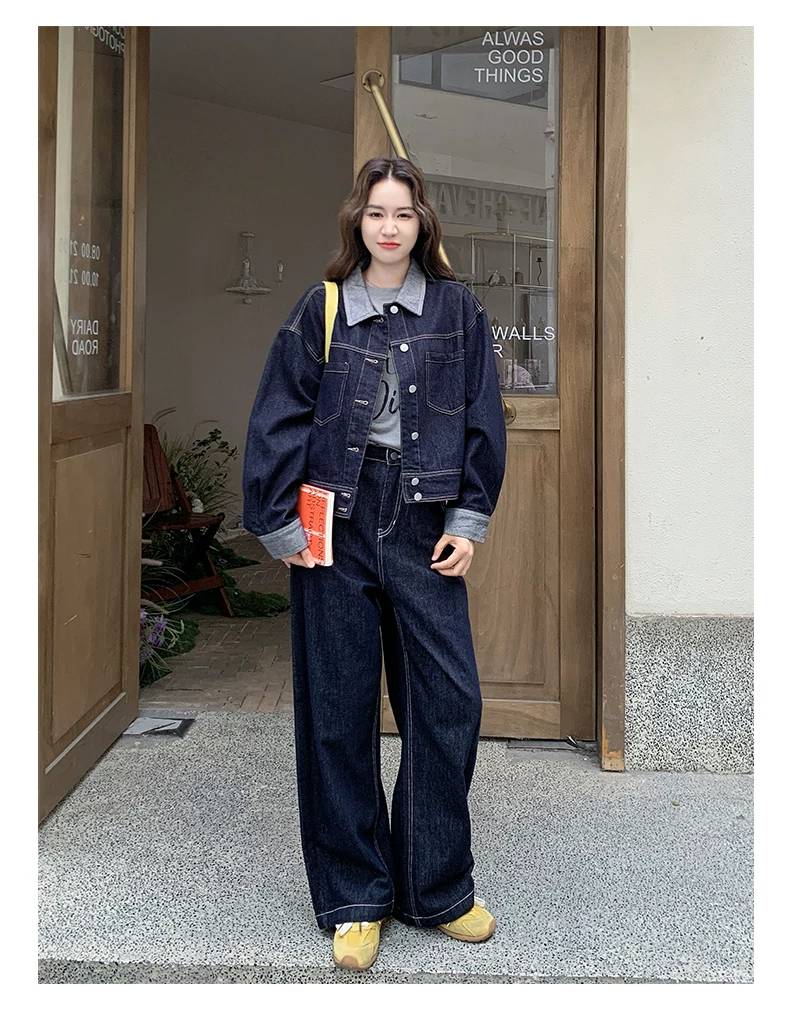デニム セットアップ レディース 韓国 ファッション オーバーサイズ デニム ジャケット ワイドパンツ上下セット