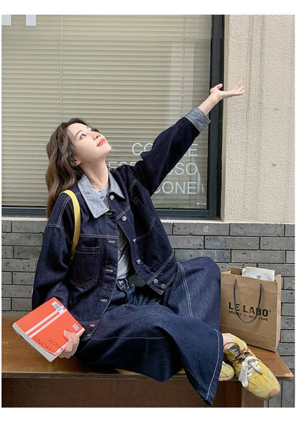 デニム セットアップ レディース 韓国 ファッション オーバーサイズ デニム ジャケット ワイドパンツ上下セット