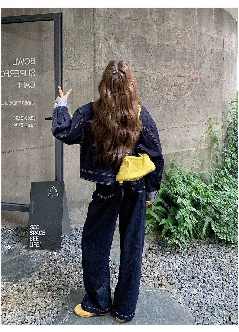 デニム セットアップ レディース 韓国 ファッション オーバーサイズ デニム ジャケット ワイドパンツ上下セット