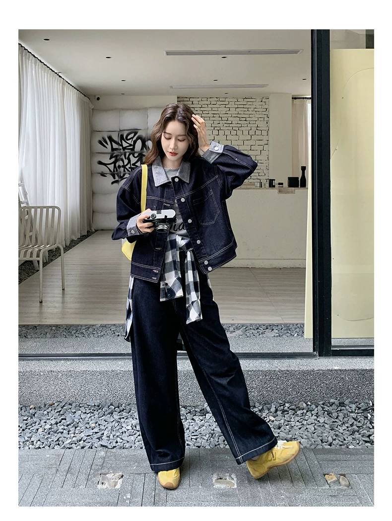 デニム セットアップ レディース 韓国 ファッション オーバーサイズ デニム ジャケット ワイドパンツ上下セット