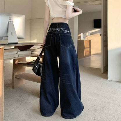 バック ロゴ ワイド フレア デニムパンツ レディース 韓国 ファッション ストリート フレアデニム