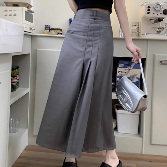 プリーツ ロングスカート レディース 韓国 ファッション Aライン フレア  部分プリーツ アシメスカート