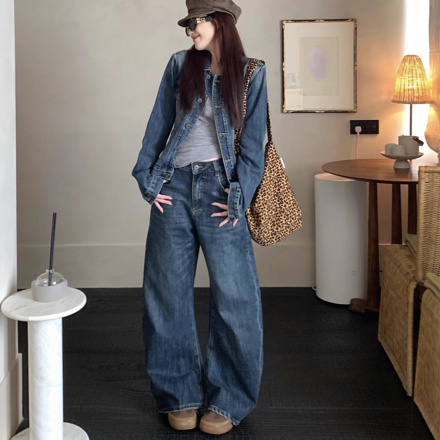 デニム セットアップ レディース 韓国 ファッション ジャケット デニムパンツ ダメージ加工 上下セット