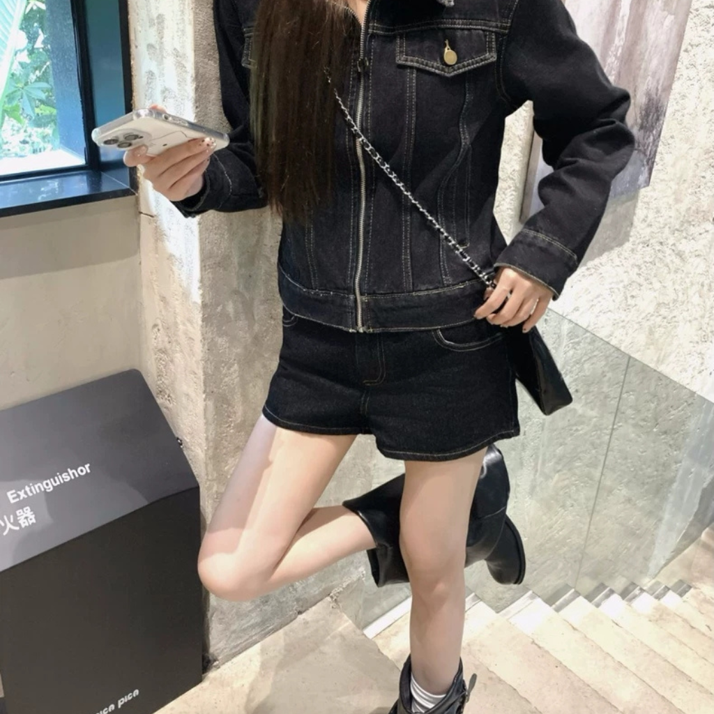 レトロ デニム セットアップ レディース 韓国 ファッション デニムジャケット 選べる ショートパンンツ&ワイドパンツ 上下セット