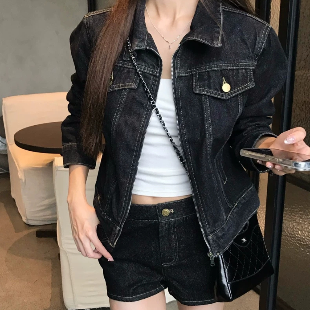 レトロ デニム セットアップ レディース 韓国 ファッション デニムジャケット 選べる ショートパンンツ&ワイドパンツ 上下セット