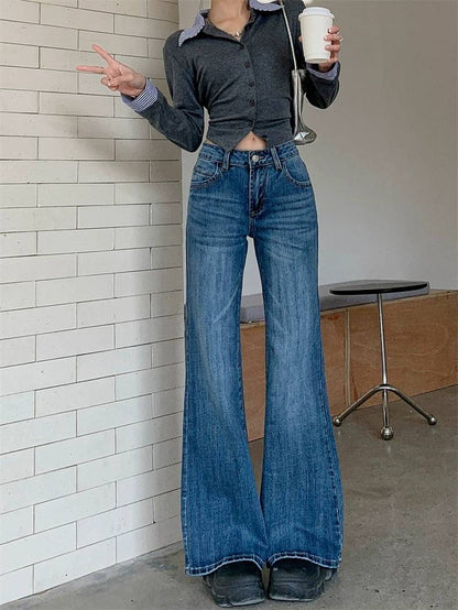 フレア デニムパンツ レディース 韓国 ファッション ユーズド  ヴィンテージ ジーンズ ローウエスト デニム