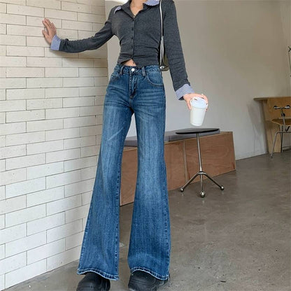 フレア デニムパンツ レディース 韓国 ファッション ユーズド  ヴィンテージ ジーンズ ローウエスト デニム