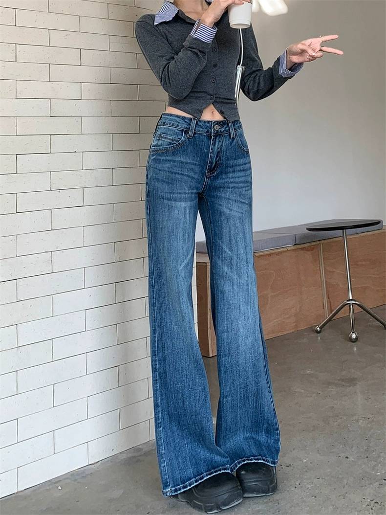 フレア デニムパンツ レディース 韓国 ファッション ユーズド  ヴィンテージ ジーンズ ローウエスト デニム