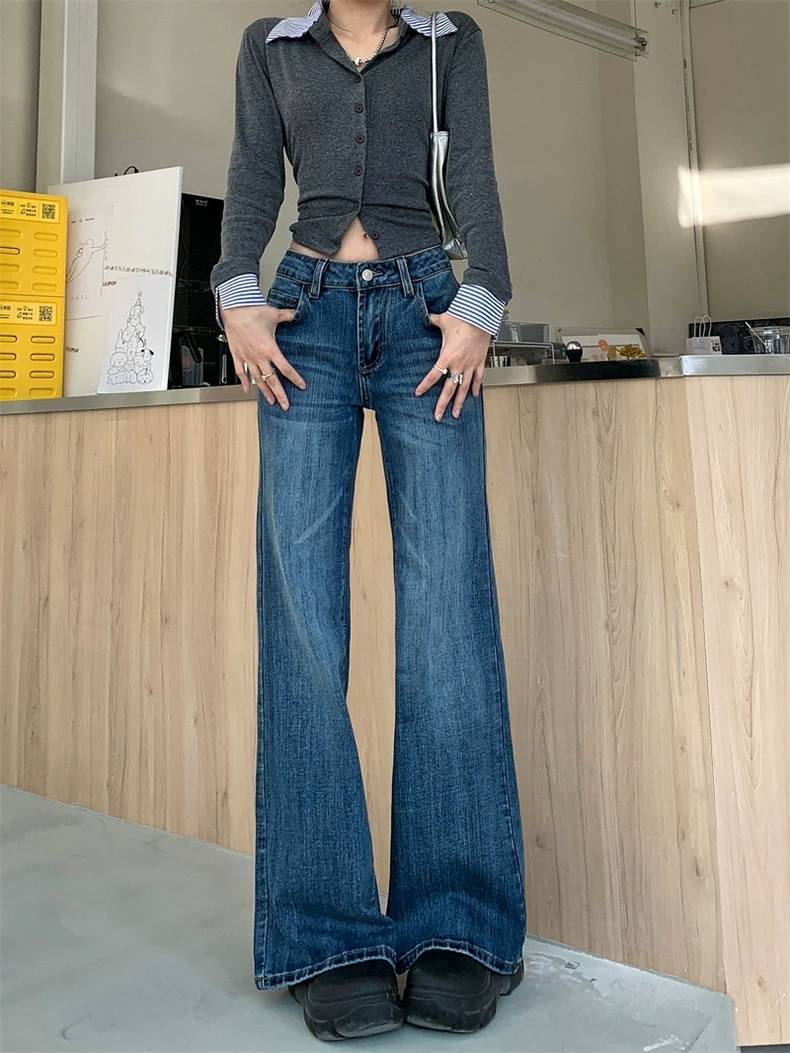 フレア デニムパンツ レディース 韓国 ファッション ユーズド  ヴィンテージ ジーンズ ローウエスト デニム
