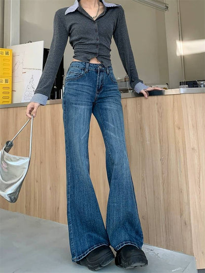 フレア デニムパンツ レディース 韓国 ファッション ユーズド  ヴィンテージ ジーンズ ローウエスト デニム