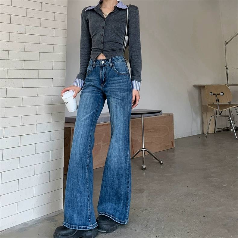 フレア デニムパンツ レディース 韓国 ファッション ユーズド  ヴィンテージ ジーンズ ローウエスト デニム