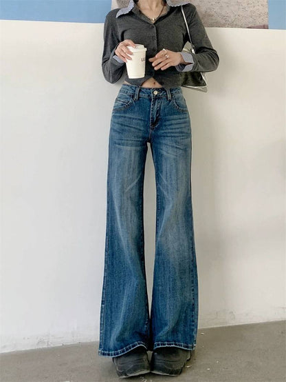フレア デニムパンツ レディース 韓国 ファッション ユーズド  ヴィンテージ ジーンズ ローウエスト デニム