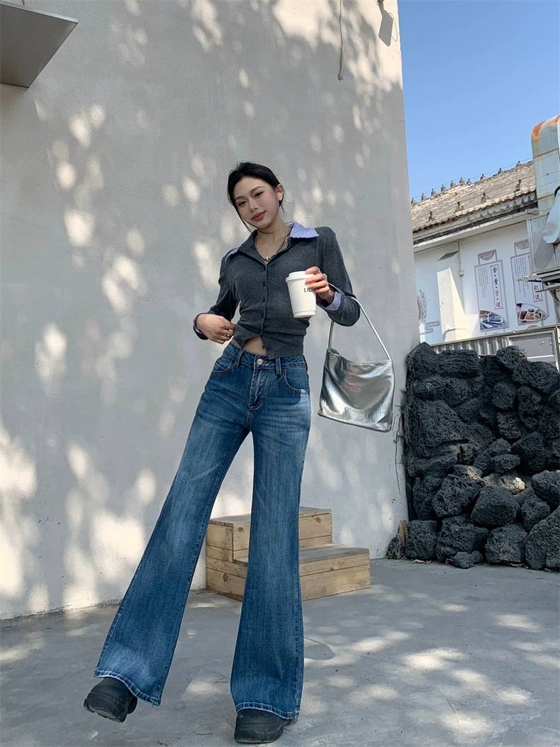 フレア デニムパンツ レディース 韓国 ファッション ユーズド  ヴィンテージ ジーンズ ローウエスト デニム
