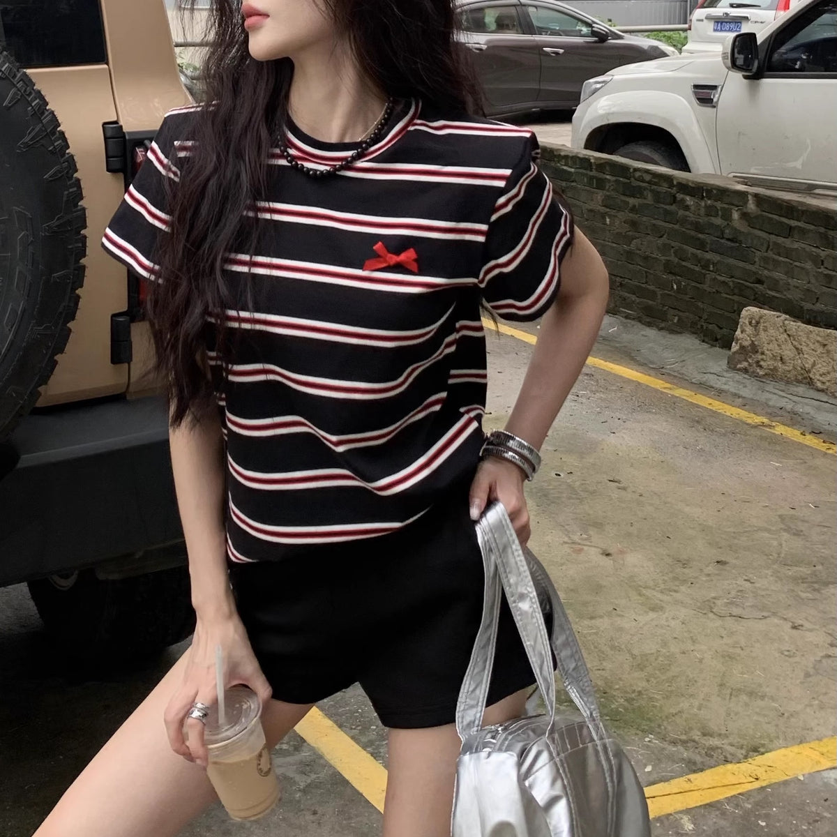 ボーダー Tシャツ ボーダー リボン レディース 韓国 ファッション ワン 