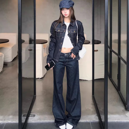 デニム セットアップ レディース インディゴデニム 韓国 ファッション タイト Gジャン フレア デニムパンツ セット