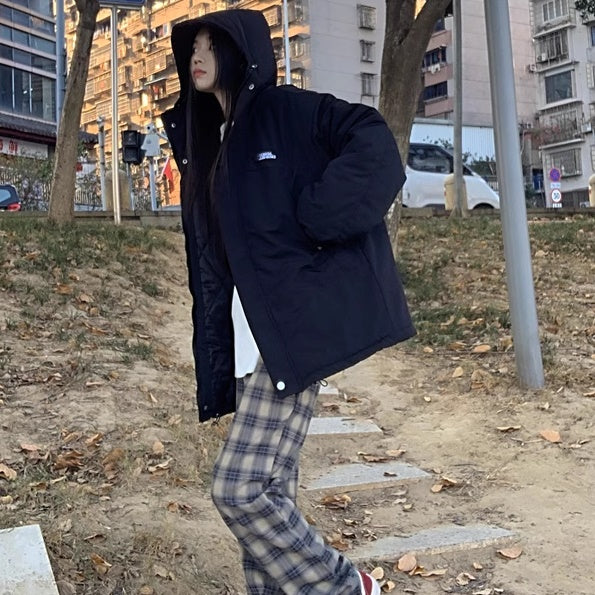 中綿 マウンテンパーカー レディース 韓国 ファッション ロゴ ナイロン