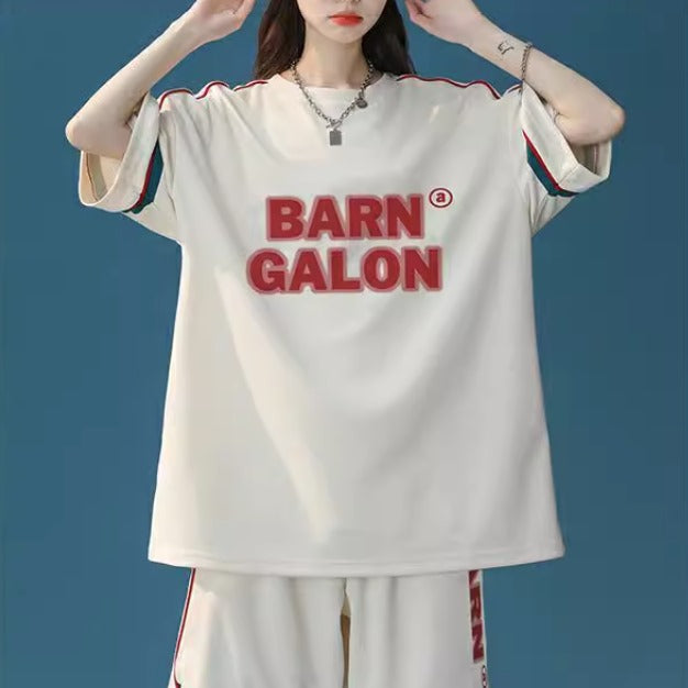 セットアップ レディース ジャージ 韓国 ファッション  オーバーサイズ ロゴ プリント Tシャツ ハーフパンツ 上下セット
