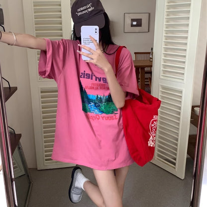 Tシャツ レディース プリント グラフィック T 韓国 ファッション 半袖 夏トップス ビッグシルエット