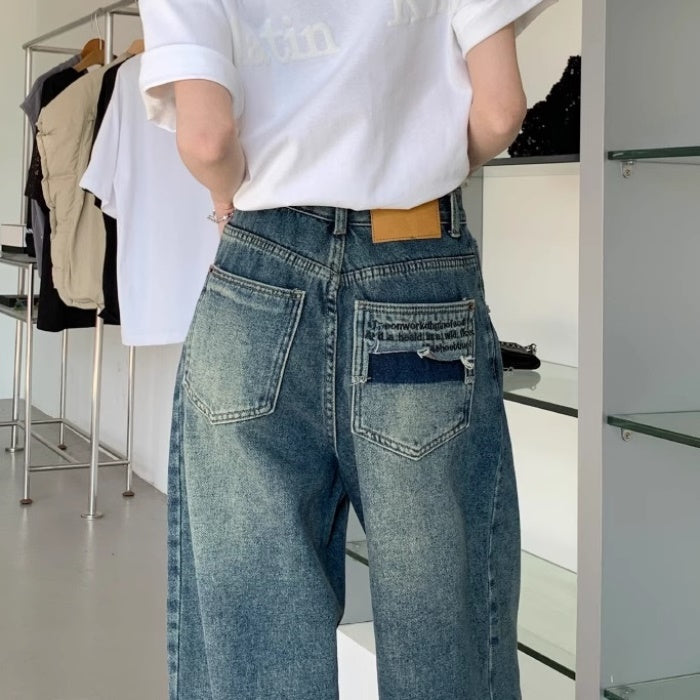 ヴィンテージ デニム ワイドパンツ レディース 韓国 ファッション メンズライク 大人カジュアル デニムパンツ