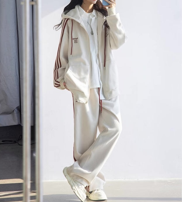 スウェット ジャージ セットアップ レディース サイドライン オーバーサイズ 韓国 ファッション パーカー ワイドパンツ スポーティー 上下 –  geeg