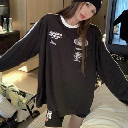 サイドライン ロンT レディース 韓国 ファッション スポーティ Tシャツ メンズライク オーバーサイズ Ｔ