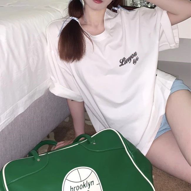 グラフィック Tシャツ レディース 韓国 ストリート バックロゴ ビッグシルエット T  夏トップス