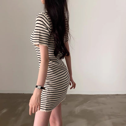 ボーダー ポロ ワンピース レディース 韓国 ファッション 夏 半袖 ミニワンピ