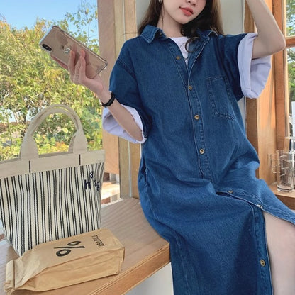 デニム シャツ ワンピース 韓国 ファッション オーバーサイズ デニムワンピ シンプル