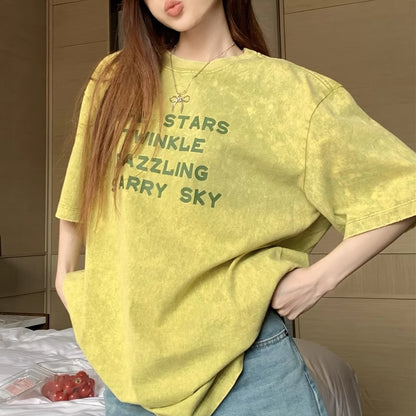 ヴィンテージ加工 ビッグ Tシャツ  レディース 韓国 ファッション オーバーサイズ ロゴ ダメージ加工  ロゴ メッセージ T