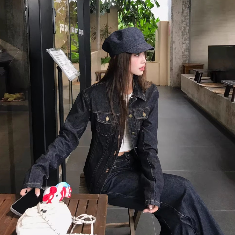 デニム セットアップ レディース インディゴデニム 韓国 ファッション タイト Gジャン フレア デニムパンツ セット